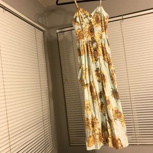 urban outfitters linen sunflower midi dress